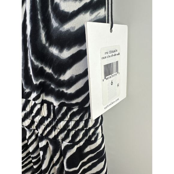 NWT Calvin Klein Zebra Animal Print Jumpsuit Drawstring Sleeveless Size 6 - Picture 10 of 14